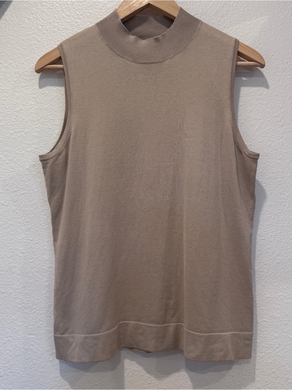 august silk Sleeveless Mock Neck Knit Top in Beige Old Money Quiet Luxury - Picture 2 of 8
